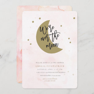Over het Moon Baby shower Invitation Girl Kaart