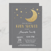 Over het Moon Baby shower Invitation Gold Glitter Kaart (Voorkant / Achterkant)