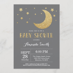 Over het Moon Baby shower Invitation Gold Glitter Kaart
