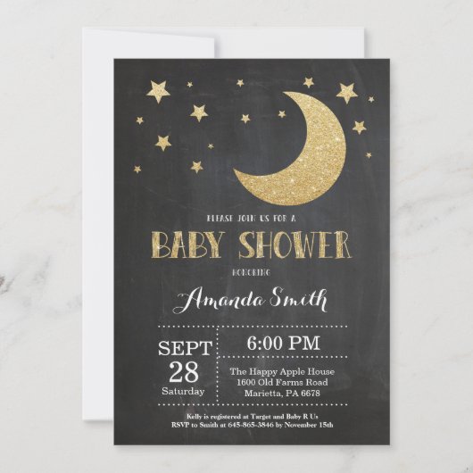 Over het Moon Baby shower Invitation Gold Glitter Kaart (Voorkant)