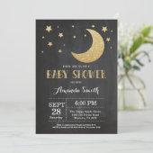 Over het Moon Baby shower Invitation Gold Glitter Kaart (Staand voorkant)