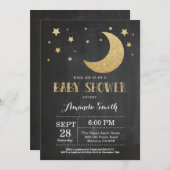 Over het Moon Baby shower Invitation Gold Glitter Kaart (Voorkant / Achterkant)