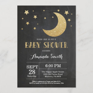 Over het Moon Baby shower Invitation Gold Glitter Kaart