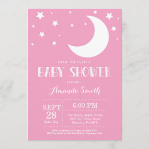 Over het Moon Baby shower Invitation Roze Kaart