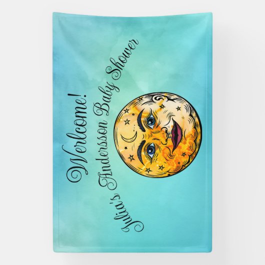 Over het Moon Baby shower Spandoek (Verticaal)