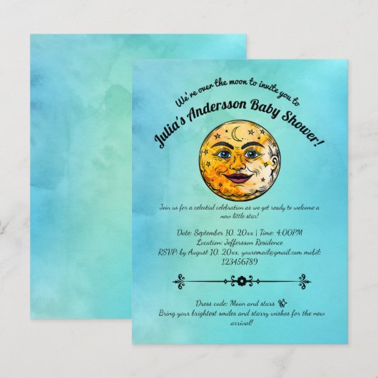 Over het Moon Baby shower Uitnodiging Briefkaart (Voorkant / Achterkant)