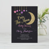 Over het Moon Baby shower Uitnodiging voor meisje (Staand voorkant)