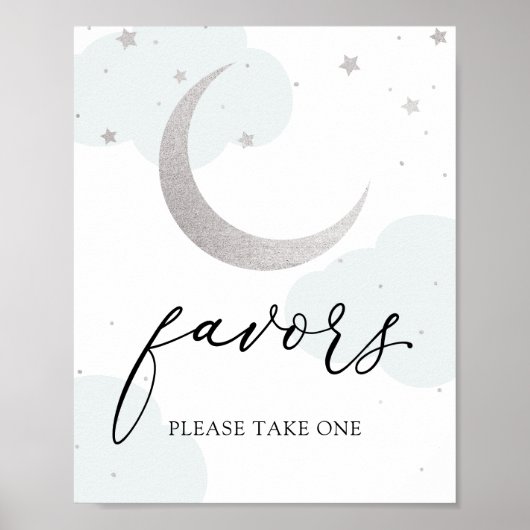 Over het Moon Blue en Silver Favors Sign Poster (Voorkant)