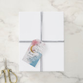 Over het Moon Blue Pink Gold Twins Baby shower Cadeaulabel (Met Touw)