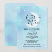 Over het Moon Blue Waterverf Baby shower Kaart (Voorkant / Achterkant)