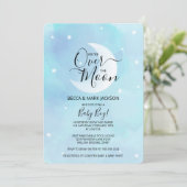 Over het Moon Blue Waterverf Baby shower Kaart (Staand voorkant)
