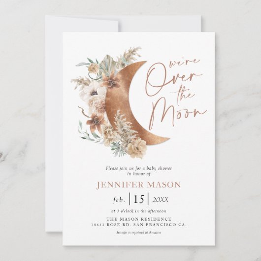 Over het Moon Boho Genderneutrale Baby shower Inv Kaart (Voorkant)