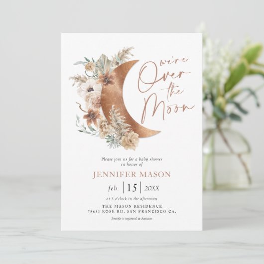 Over het Moon Boho Genderneutrale Baby shower Kaart (Staand voorkant)