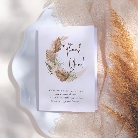 Over het Moon Boho Palm en Pampas Grass Baby showe Bedankkaart