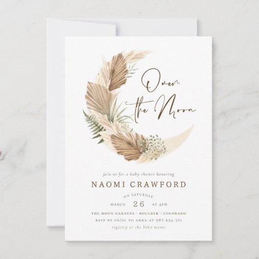 Over het Moon Boho Palm en Pampas Grass Baby showe Kaart (Voorkant)