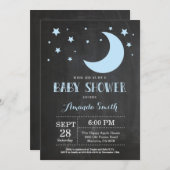 Over het Moon Boy Baby shower Invitation Blue Kaart (Voorkant / Achterkant)
