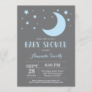 Over het Moon Boy Baby shower Invitation Blue Kaart