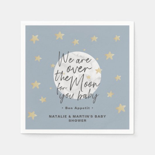Over het Moon Boy Baby shower Paper Napkins Servet (Voorkant)