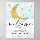 Over het Moon Boy Blue Baby shower Welkom Poster (Voorkant)