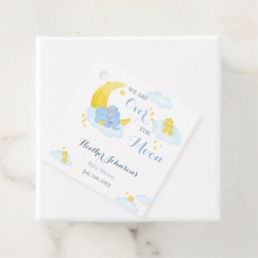 Over het Moon Elephant Baby shower Bedankjes Labels (In situ)