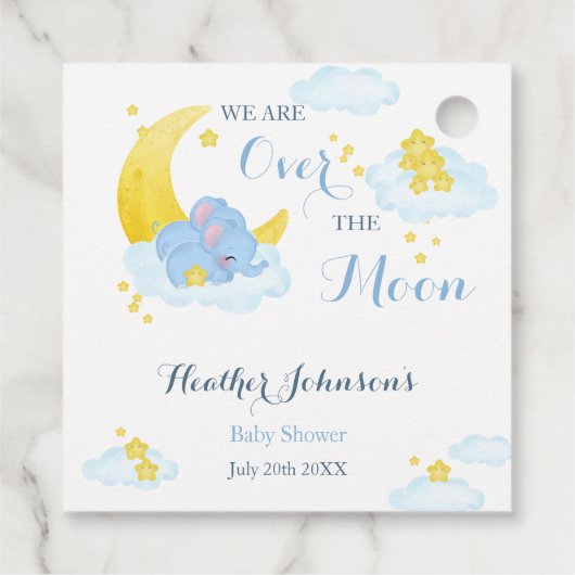 Over het Moon Elephant Baby shower Bedankjes Labels (Achterkant)
