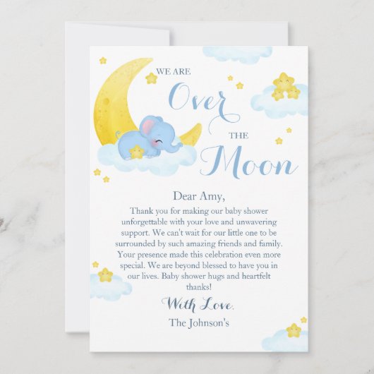 Over het Moon Elephant Baby shower Bedankkaart (Voorkant)