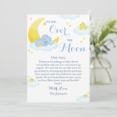 Over het Moon Elephant Baby shower Bedankkaart (Staand voorkant)