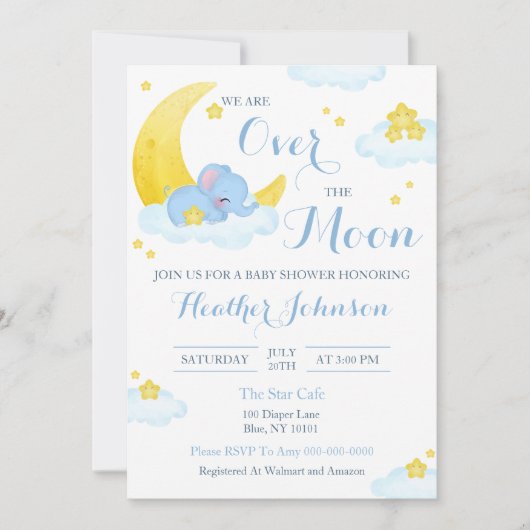 Over het Moon Elephant Baby shower Kaart (Voorkant)