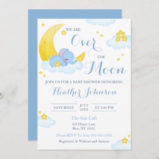 Over het Moon Elephant Baby shower Kaart (Voorkant / Achterkant)