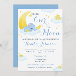 Over het Moon Elephant Baby shower Kaart