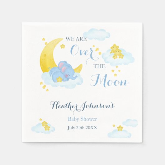 Over het Moon Elephant Baby shower Servet (Voorkant)