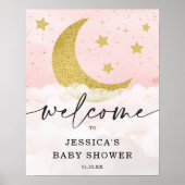 Over het Moon Girl Pink Baby shower Welkom Poster (Voorkant)