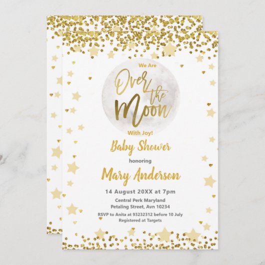 Over het Moon Gold Baby shower Kaart (Voorkant / Achterkant)