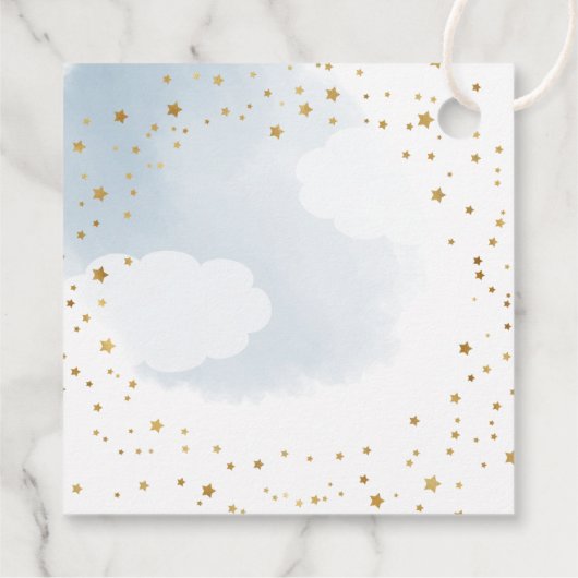 Over het Moon Gold en Blue Baby shower Hanging Bedankjes Labels (Achterkant)