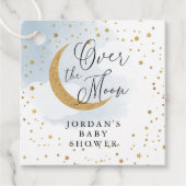 Over het Moon Gold en Blue Baby shower Hanging Bedankjes Labels (Voorkant)