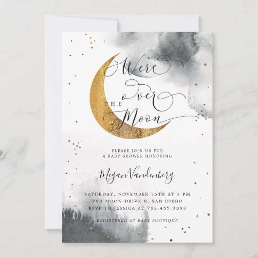 Over het Moon Gold Gender Neutrale Baby shower Kaart (Voorkant)
