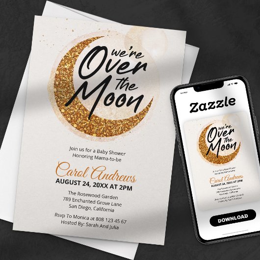 Over het Moon Gold Glitter-Baby shower Kaart