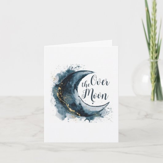 Over het Moon Gold Stars Blue Baby shower (Voorkant)