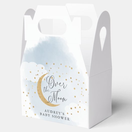 Over het Moon Gold Stars Blue Baby shower Bedankdoosjes (Geopend)