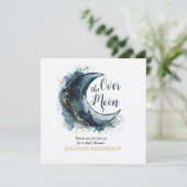 Over het Moon Gold Stars Blue Baby shower Bedankkaart (Staand voorkant)