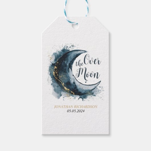 Over het Moon Gold Stars Blue Baby shower Cadeaulabel (Voorkant)