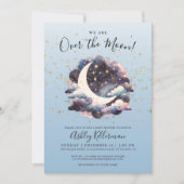 Over het Moon Gold Stars Blue Baby shower Kaart (Voorkant)