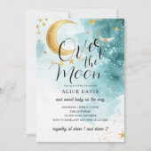 Over het Moon Gold Stars Blue Baby shower Kaart (Voorkant)