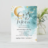 Over het Moon Gold Stars Blue Baby shower Kaart (Staand voorkant)