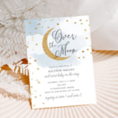 Over het Moon Gold Stars Blue Baby shower Kaart