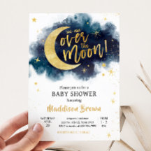 Over het Moon Gold Stars Blue Baby shower