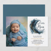 Over het Moon Gold Stars Blue Baby shower Kaart (Voorkant / Achterkant)