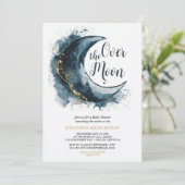Over het Moon Gold Stars Blue Baby shower Kaart (Staand voorkant)