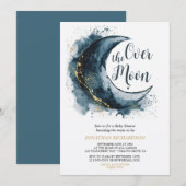 Over het Moon Gold Stars Blue Baby shower Kaart (Voorkant / Achterkant)