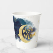 Over het Moon Gold Stars Blue Baby shower Papieren Bekers (Achterkant)